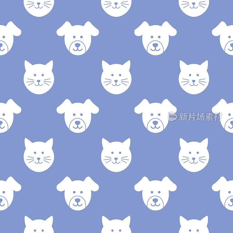 Puppy And Kitty Faces Seamless Pattern